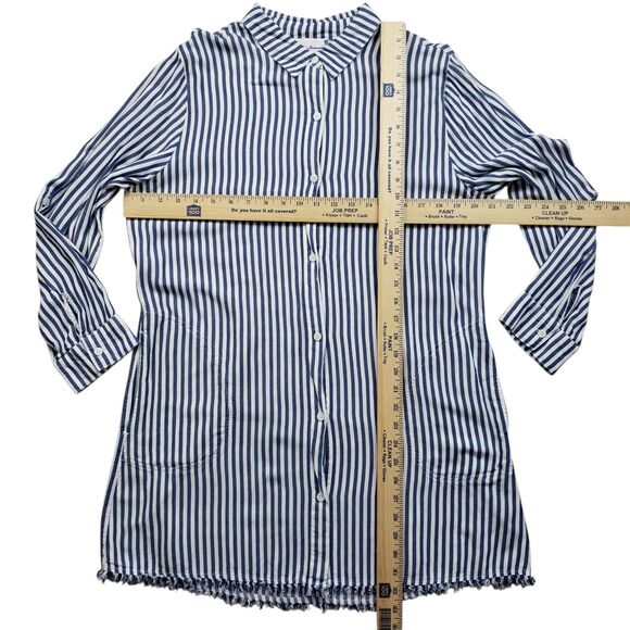 Tommy Bahama Chambray Striped Boyfriend Beach Cover Up Shirt Womens Large - Picture 4 of 14